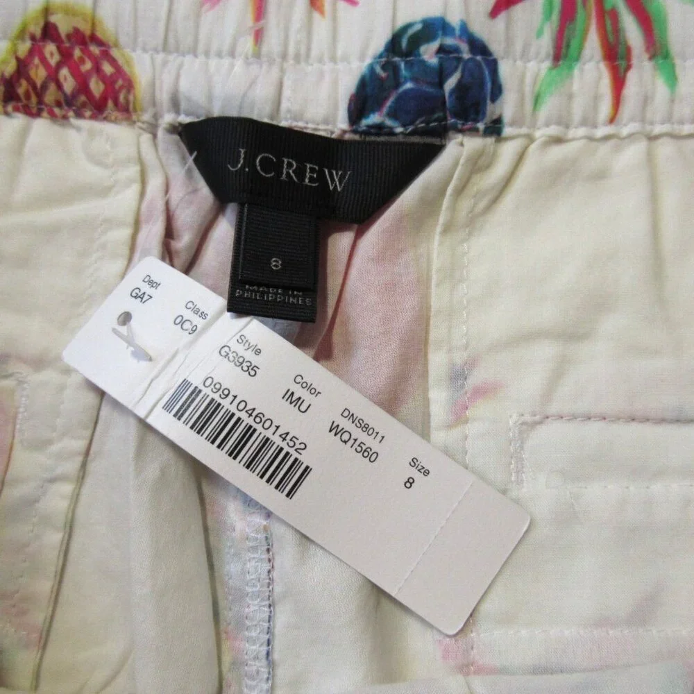 NWT J.Crew Seaside in Ivory Ratti Painted Pineapples Pull-on Jogger Pants 8